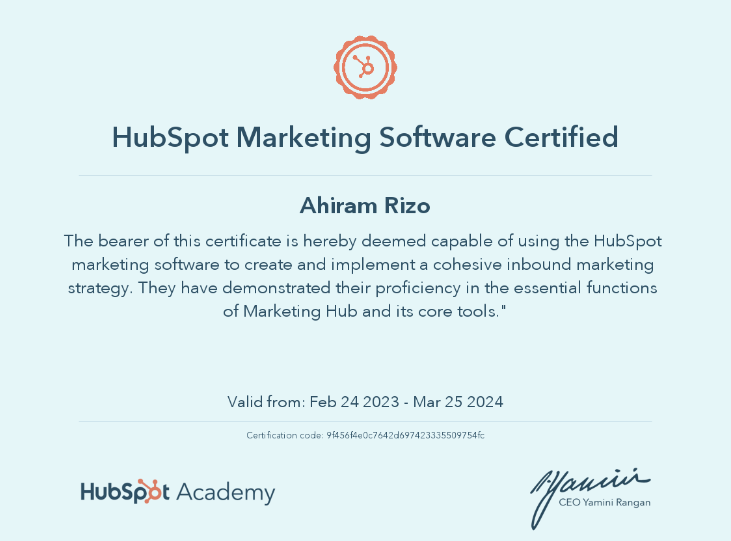 Hubsopt certificate