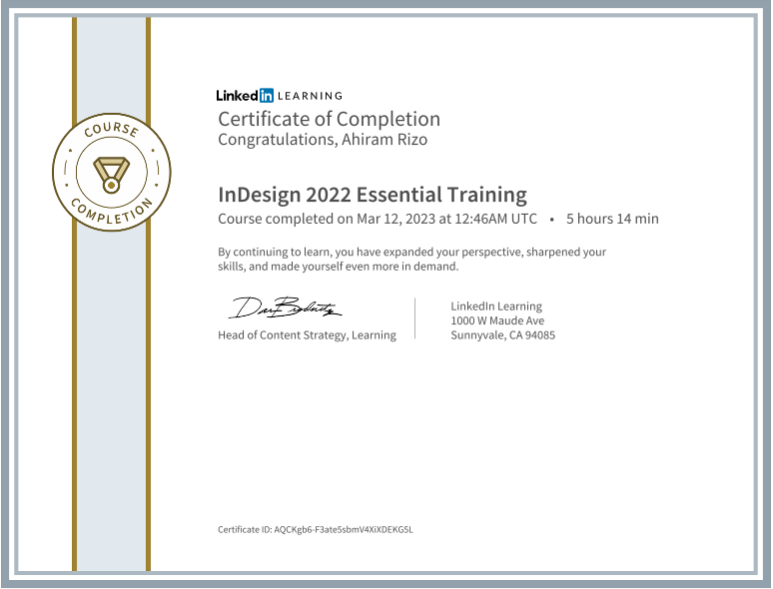 InDesign certificate